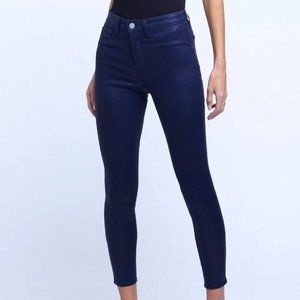L'AGENCE Margot Coated Jean High Rise Skinny Ankle Crop Stretch Denim Navy - 24